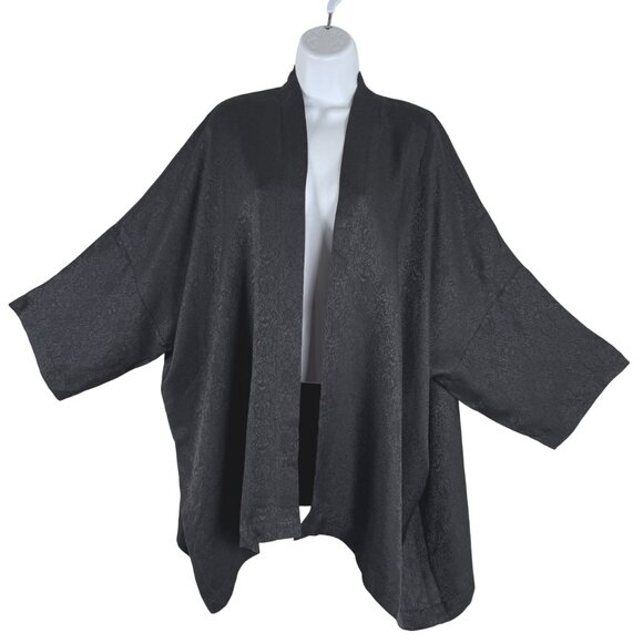 Eskandar Kimono Cardigan Open Front Womens Black Printed Lagenlook CJ-2128 - Picture 1 of 7